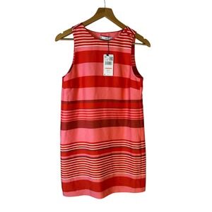 Mango Suit Pink Red Striped Sleeveless Shift Mini Dress XS 41027793 NEW